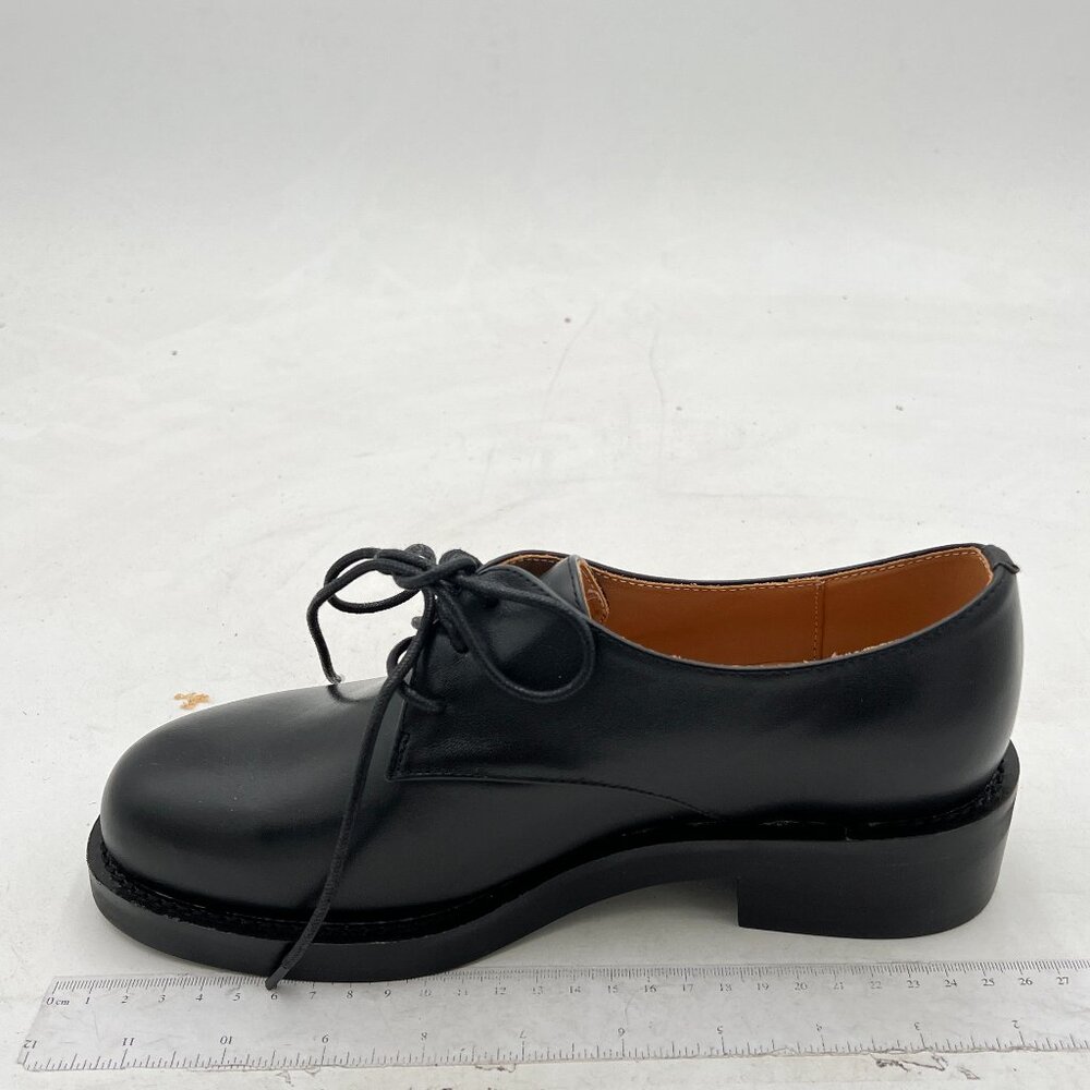 FSJ Black Men's Oxford Dress Shoe Classic Plain Toe Lace-up Leather Modern Shoes